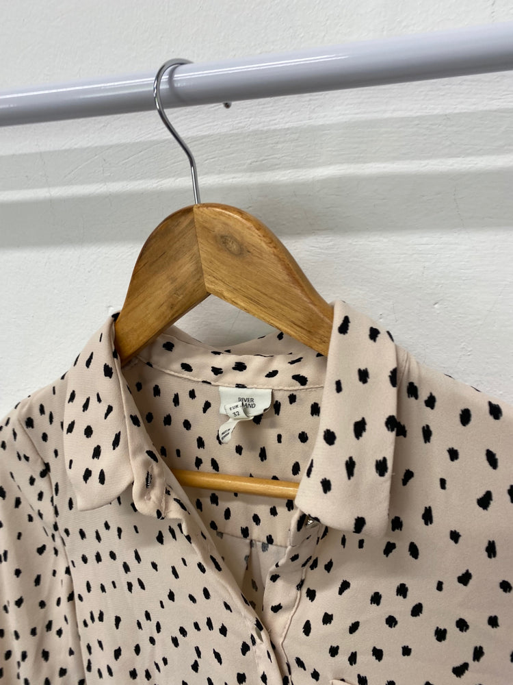 Gorgeous River Island Dress UK6 Beige smock black polka dots EK001