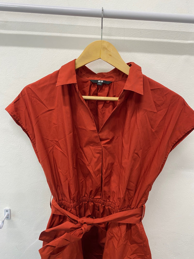 Gorgeous Uniqlo Jumpsuit UK S burnt orange tie waist dress EK001