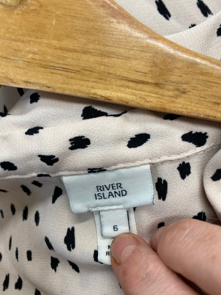 Gorgeous River Island Dress UK6 Beige smock black polka dots EK001