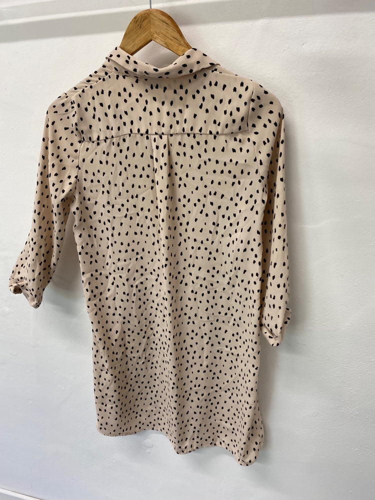 Gorgeous River Island Dress UK6 Beige smock black polka dots EK001