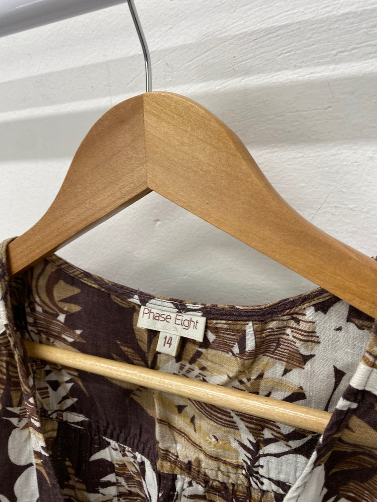 Gorgeous Phase Eight Summer Dress Uk14 Brown & Cream floral Hawaiian ZB001