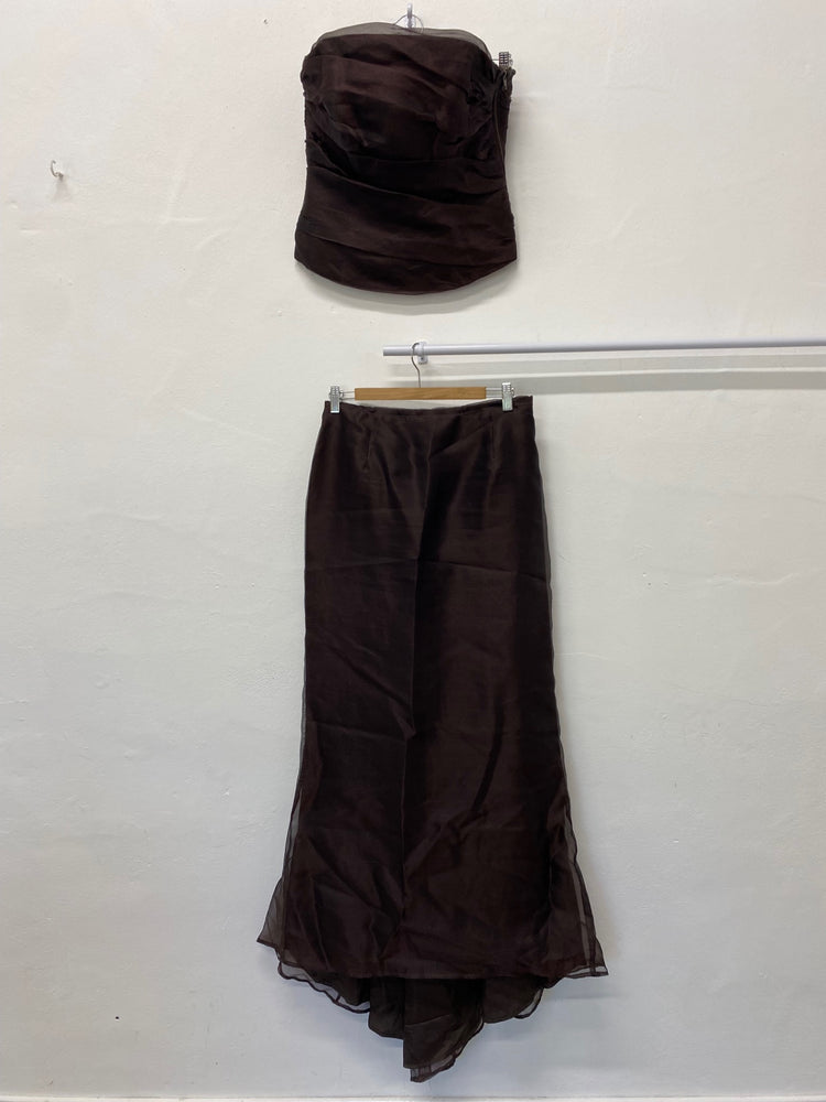 Gorgeous vintage Maggie Stevens Occasion Dress Uk16 Brown Co-ord Two piece LF003
