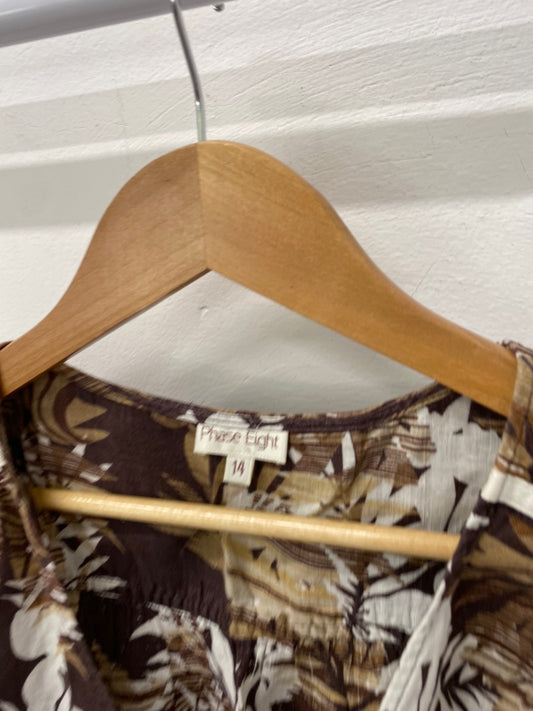 Gorgeous Phase Eight Summer Dress Uk14 Brown & Cream floral Hawaiian ZB001