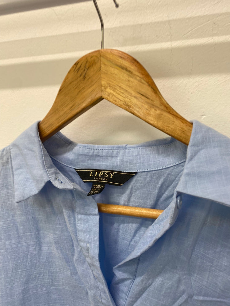 Gorgeous Lipsy London Blouse Uk8 Light Blue tie front LF003