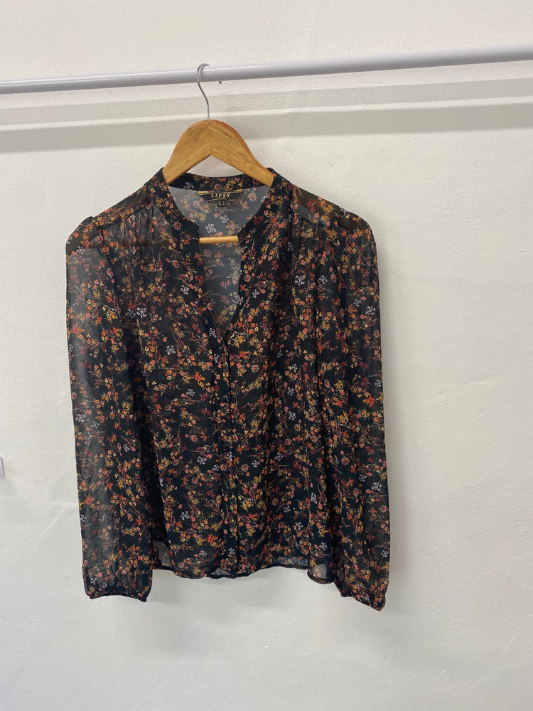 Gorgeous LIPSY Blouse UK8 Black oriental floral Sheer LF003