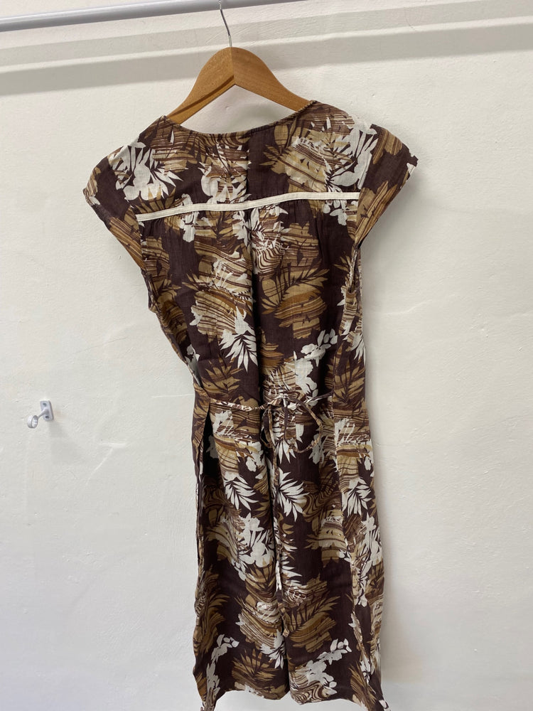 Gorgeous Phase Eight Summer Dress Uk14 Brown & Cream floral Hawaiian ZB001