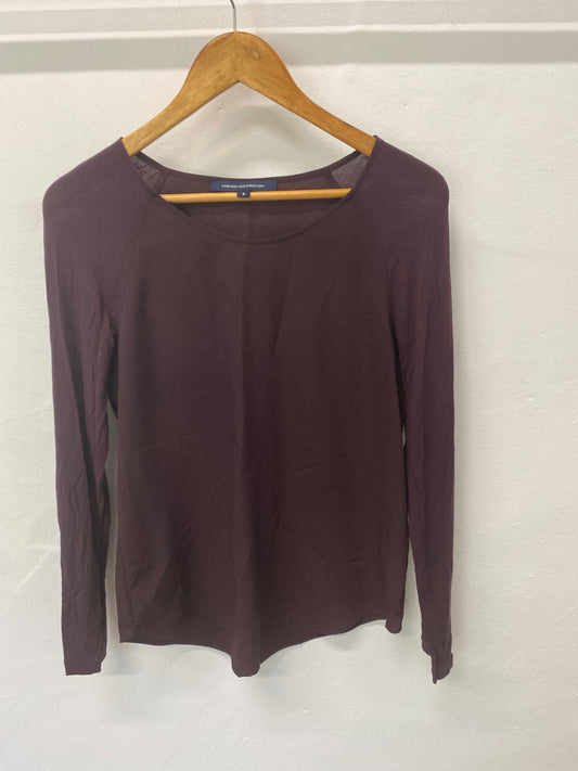 Gorgeous French Connection Long Sleeve Top UKS Maroon semi sheer sleeves LF003