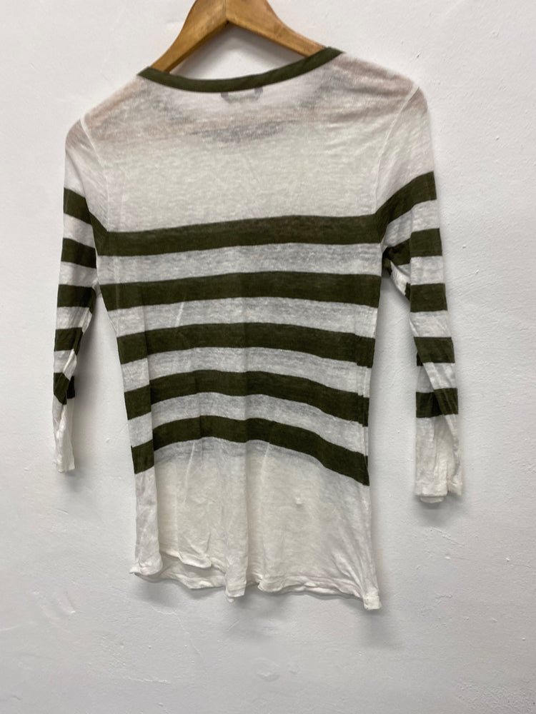 Gorgeous Massimo Dutti Sweater UKS White & khaki Green stripes military Vibes RC346