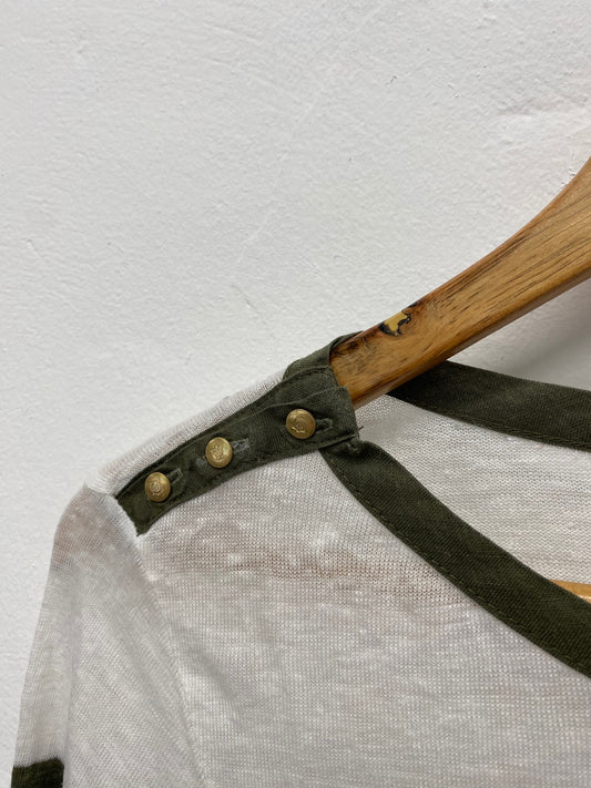 Gorgeous Massimo Dutti Sweater UKS White & khaki Green stripes military Vibes RC346