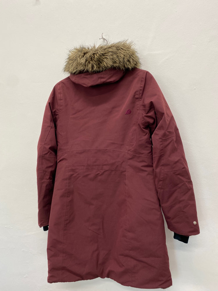 Gorgeous DIDRIKSONS Winter Coat Uk8 Maroon with Faux Fur trim GM003