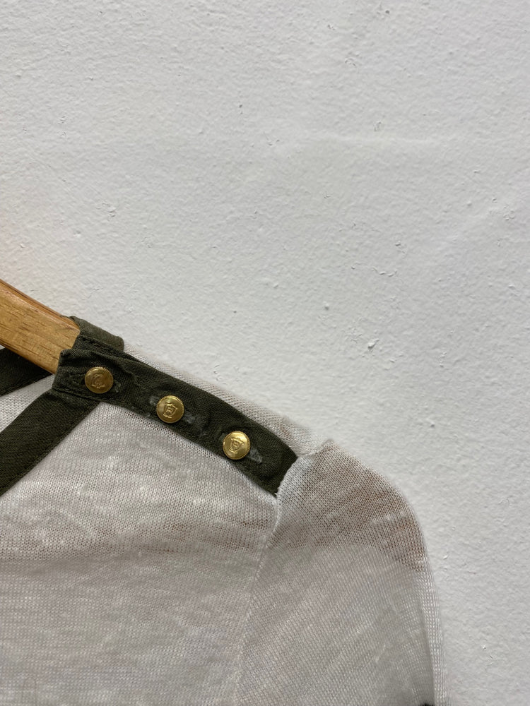 Gorgeous Massimo Dutti Sweater UKS White & khaki Green stripes military Vibes RC346