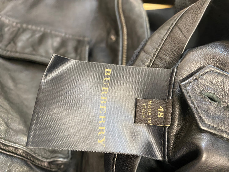 Fabulous Burberry Leather biker Jacket 40R Black utility biker Buttersoft LT002