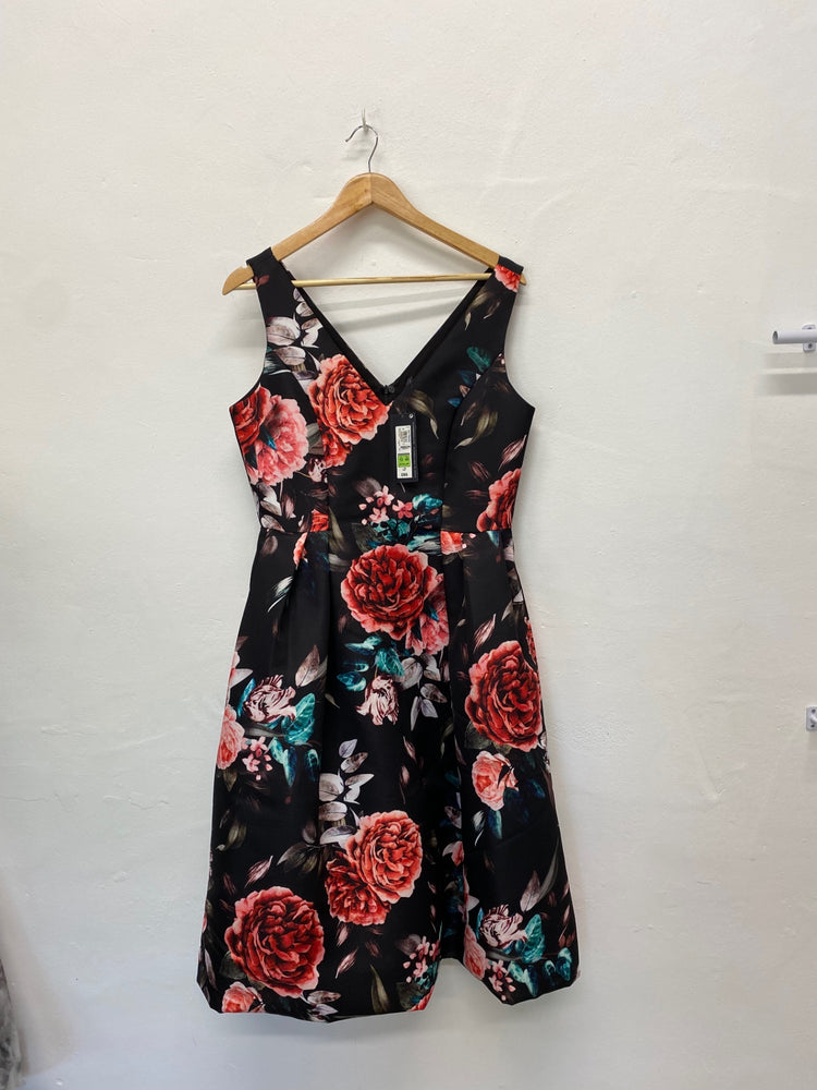 Fabulous M&S Occassion Dress UK12 Black oriental floral romantic Parties BM051