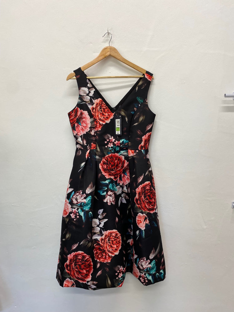 Fabulous M&S Occassion Dress UK12 Black oriental floral romantic Parties BM051