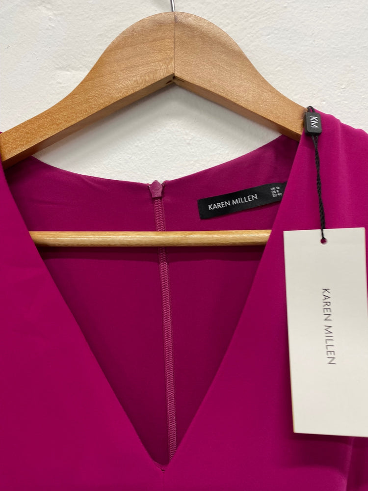 Fabulous Karen Millen Occasionally Dress UK12 Cerise Pink cinched waist Rrp £199 New BM051
