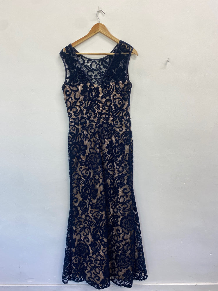 Fabulous Betsy & adam Evening Gown UK12 Navy beige