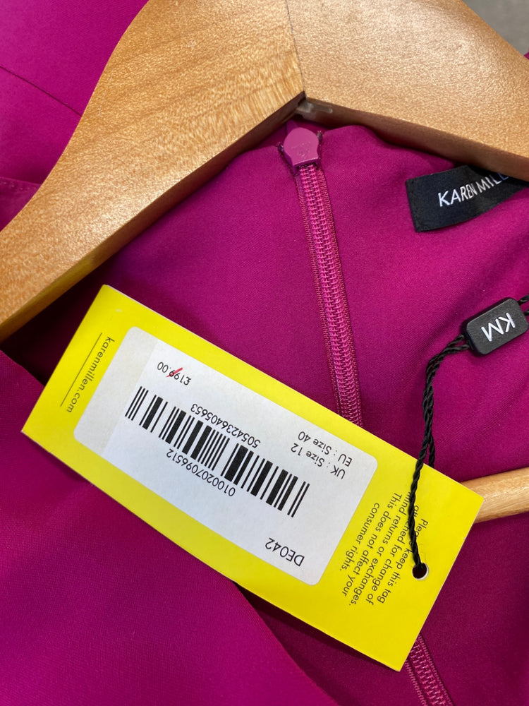 Fabulous Karen Millen Occasionally Dress UK12 Cerise Pink cinched waist Rrp £199 New BM051