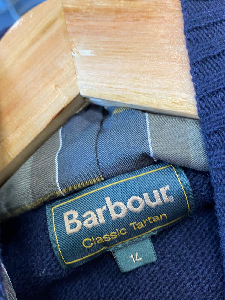 Fabulous Barbour Birnam Hoodie Uk14 Navy blue tartan details CM416