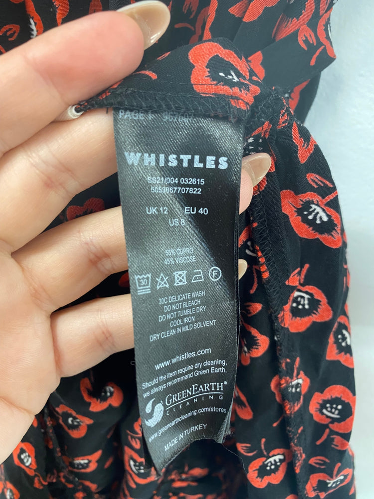 Fabulous Whistles Mini Dress UK12 Black & Red Ditsy Floral SD353