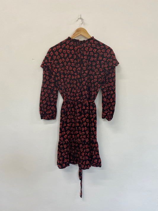 Fabulous Whistles Mini Dress UK12 Black & Red Ditsy Floral SD353