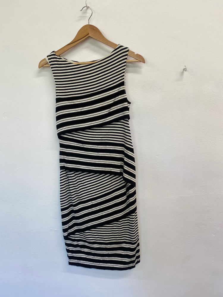 Fabulous Anthropologie Dress UK M Black white striped FK116