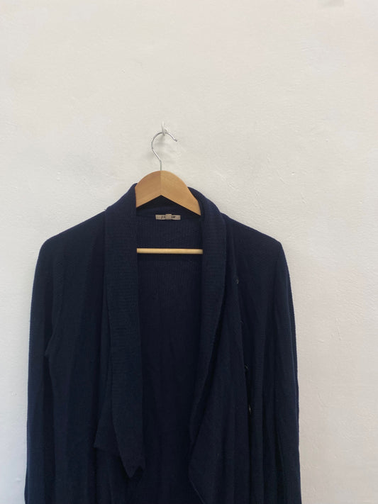 Fabulous Jigsaw Cardigan UK M Navy Blue longline wool FK116