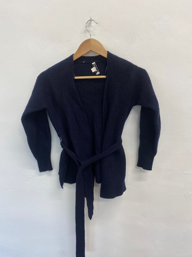 Fabulous Whistles Cardigan UK XS Navy Blue tie waist FK116