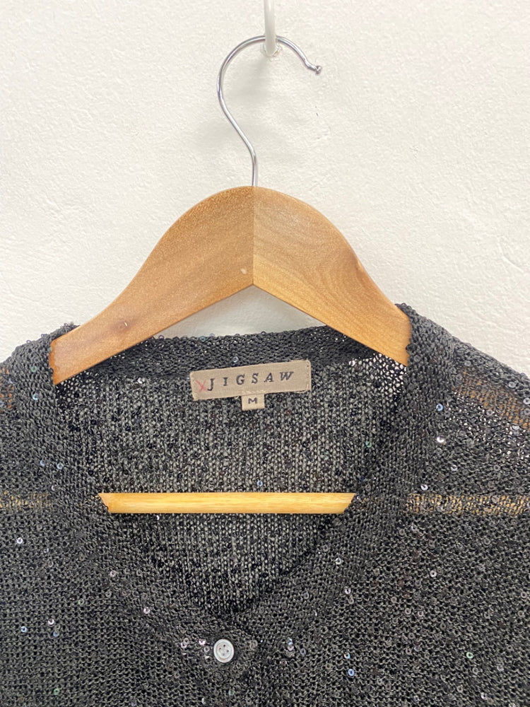 Amazing JIGSAW Cardigan UK M Black sequin girls night FK116