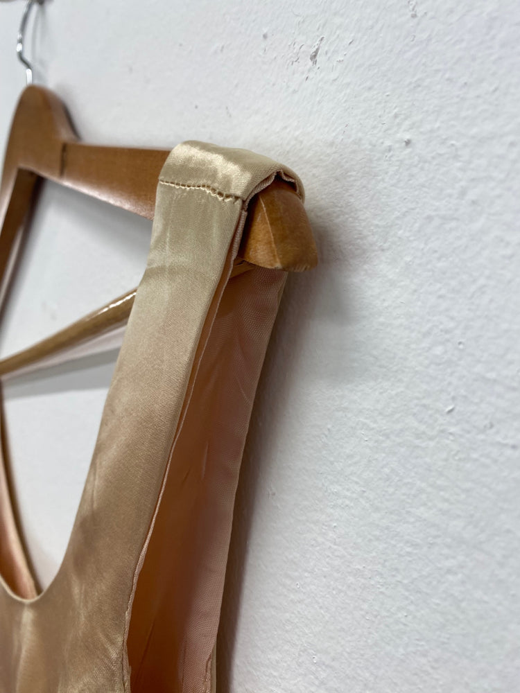 Amazing vintage Y2K CDC Evening Dress UK12 Champagne Ribbon trim FK116