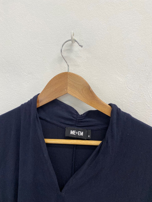 Amazing ME+EM Top UK14 Navy Blue ribbed ruched middle FK116