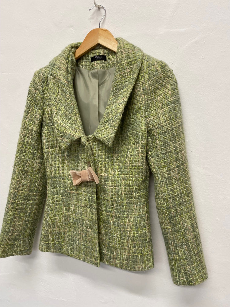 Fabulous SAVIDA boucle tweed Blazer Uk8 Green Mix with peach now country chic FK116