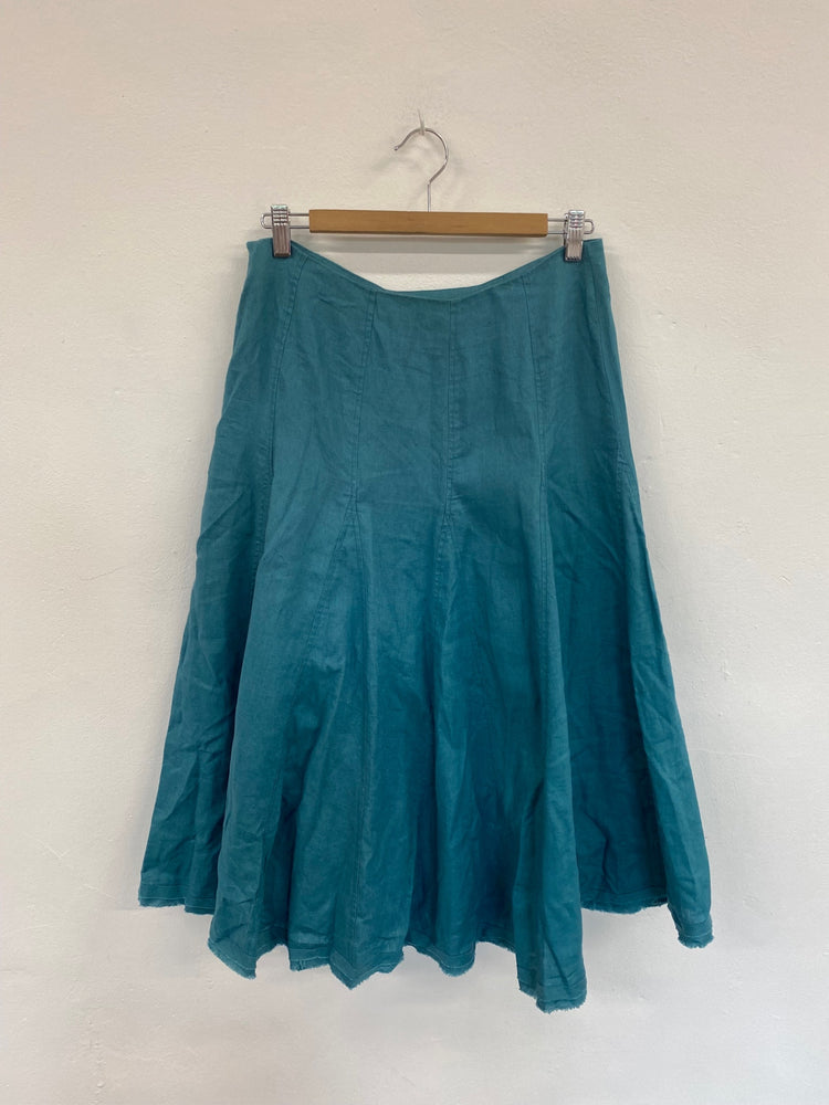 Amazing Boden Linen Raw Hem Maxi Skirt UK10 Teal FK116