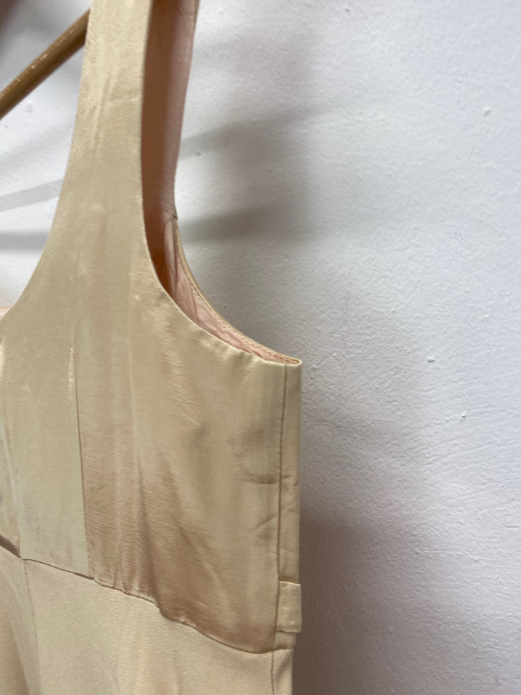 Amazing vintage Y2K CDC Evening Dress UK12 Champagne Ribbon trim FK116