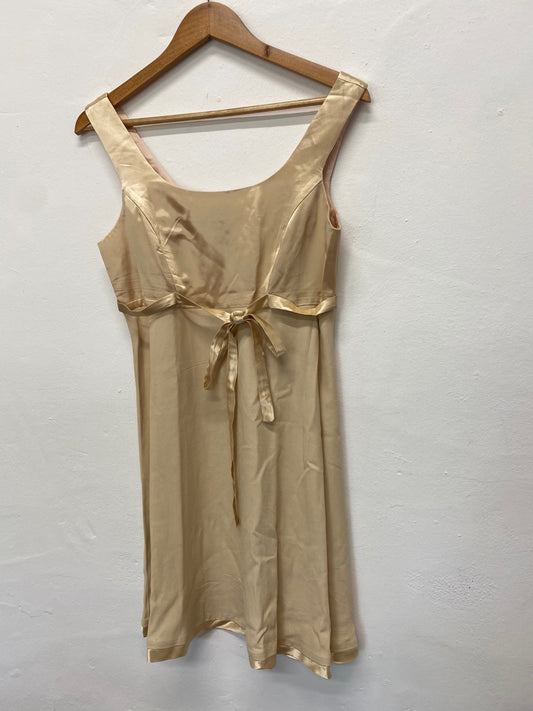 Amazing vintage Y2K CDC Evening Dress UK12 Champagne Ribbon trim FK116
