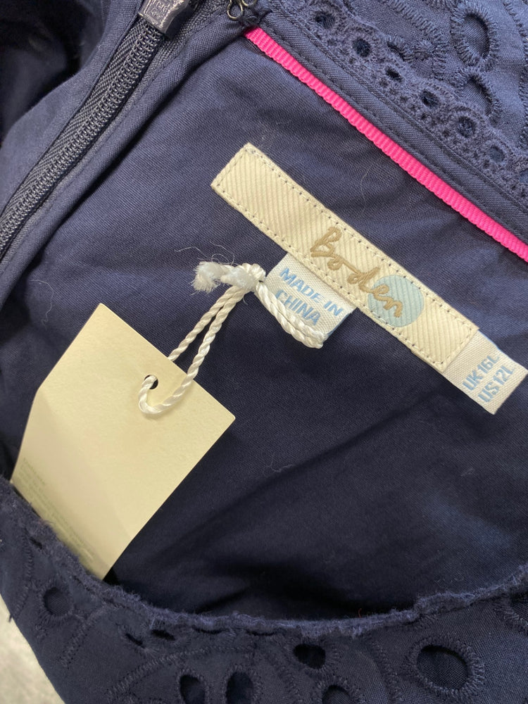 Amazing Boden Dress Uk16 Navy blue broderie long summer FK116