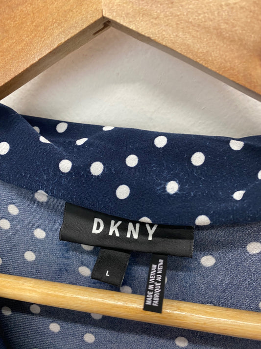 Amazing DKNY Wrap type Top UK L Navy blue & white polka dots KM002