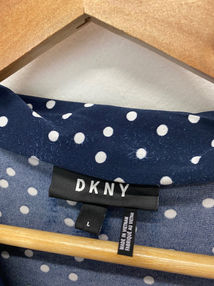 Amazing DKNY Wrap type Top UK L Navy blue & white polka dots KM002