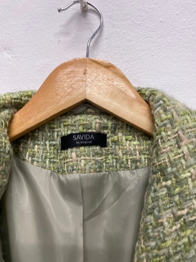 Fabulous SAVIDA boucle tweed Blazer Uk8 Green Mix with peach now country chic FK116