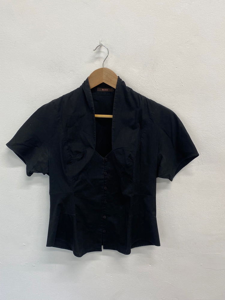 Amazing Reiss Blouse Uk14 Black fitted shirt blouse formal FK116