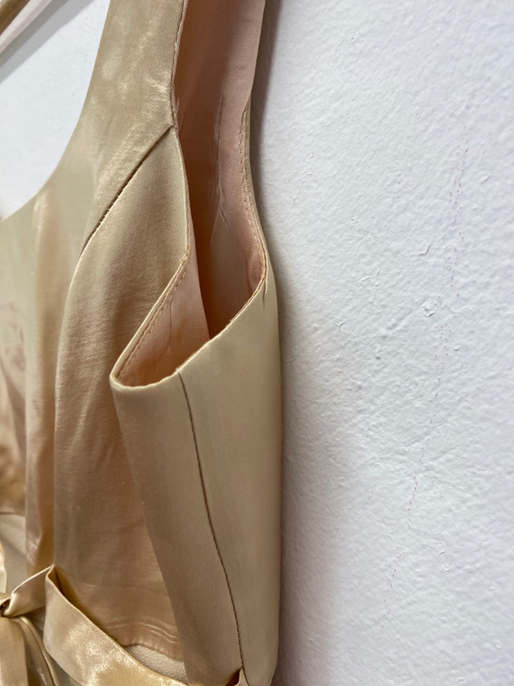 Amazing vintage Y2K CDC Evening Dress UK12 Champagne Ribbon trim FK116