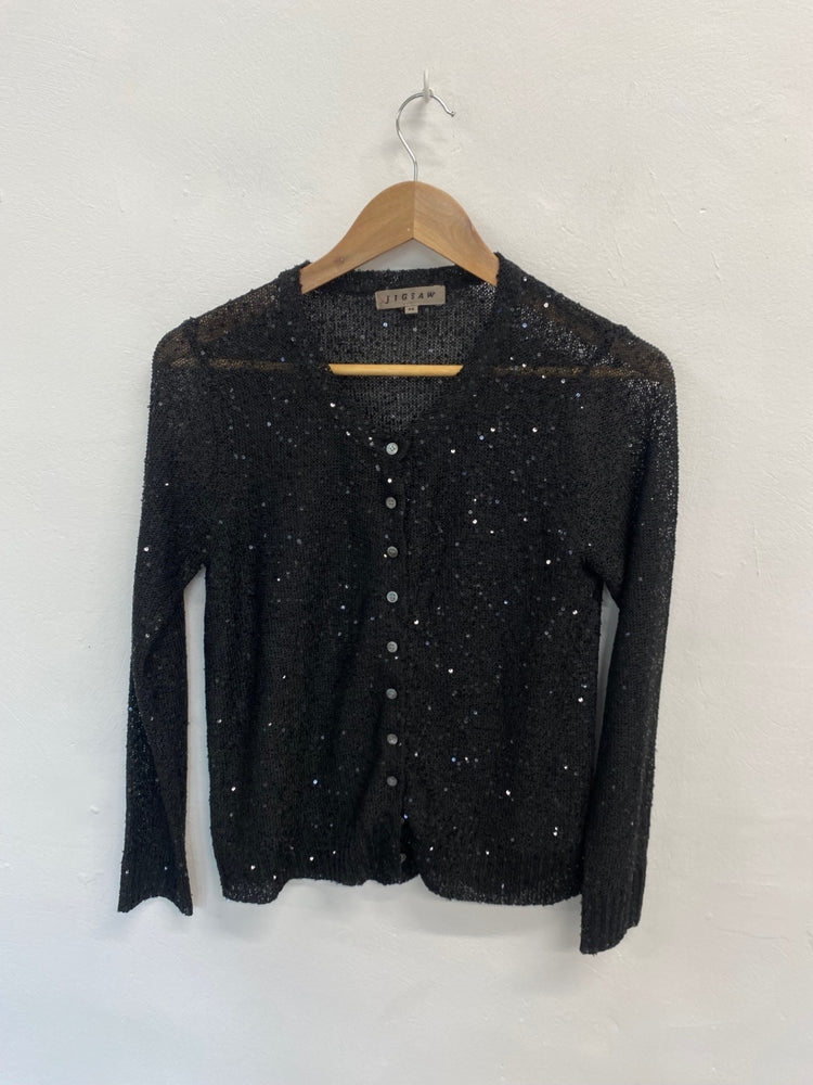 Amazing JIGSAW Cardigan UK M Black sequin girls night FK116