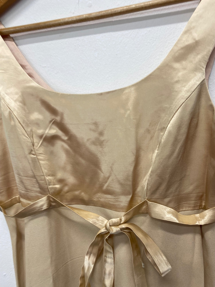 Amazing vintage Y2K CDC Evening Dress UK12 Champagne Ribbon trim FK116