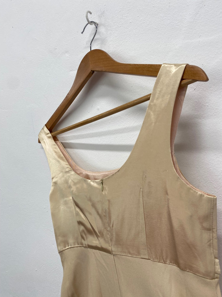 Amazing vintage Y2K CDC Evening Dress UK12 Champagne Ribbon trim FK116