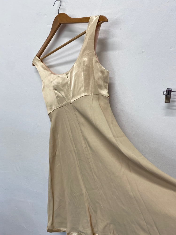 Amazing vintage Y2K CDC Evening Dress UK12 Champagne Ribbon trim FK116