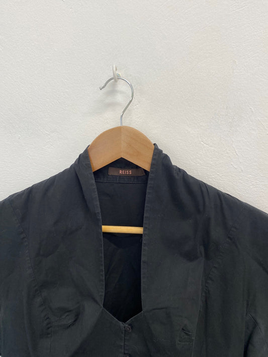 Amazing Reiss Blouse Uk14 Black fitted shirt blouse formal FK116