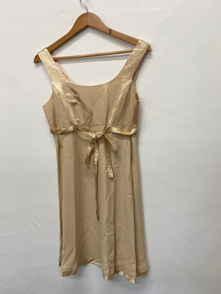 Amazing vintage Y2K CDC Evening Dress UK12 Champagne Ribbon trim FK116