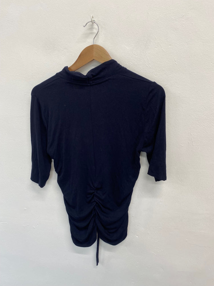 Amazing ME+EM Top UK14 Navy Blue ribbed ruched middle FK116