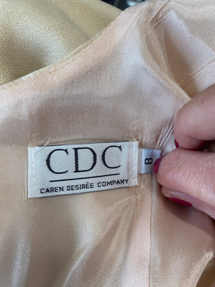 Amazing vintage Y2K CDC Evening Dress UK12 Champagne Ribbon trim FK116