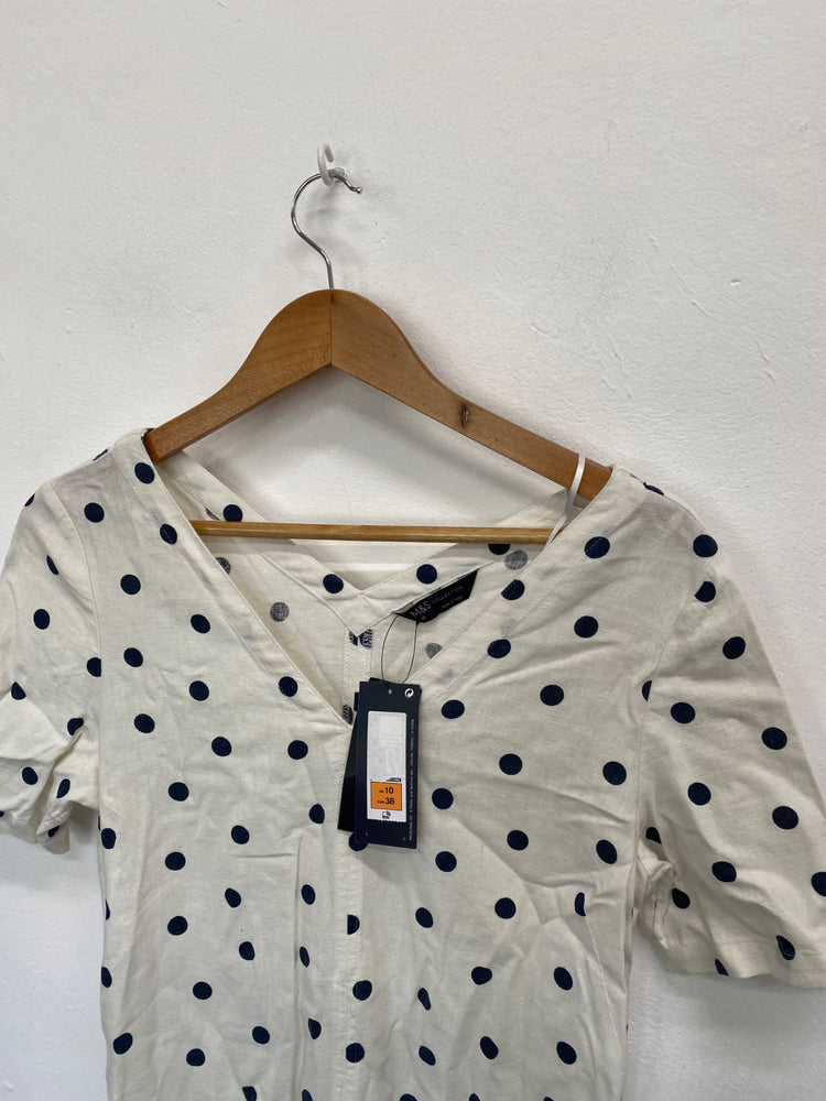 Amazing M&S Collection Dress UK10 White with black polka dots new AF003