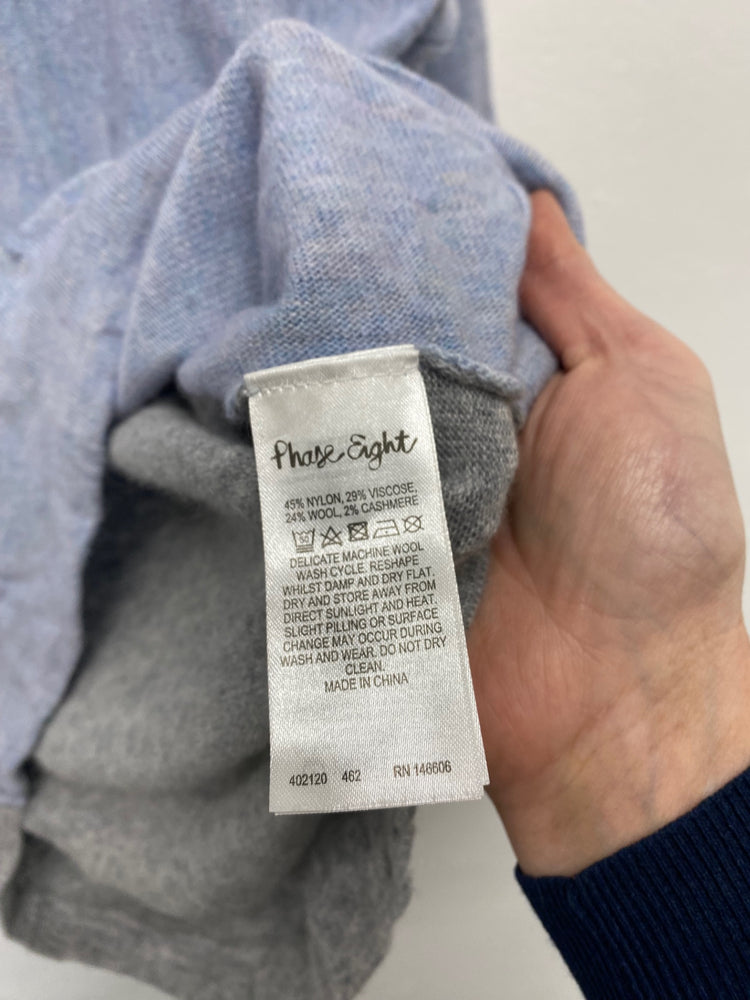 Amazing Phase Eight Sweater UK12 Light Gray & blue Cashmere blend AF003